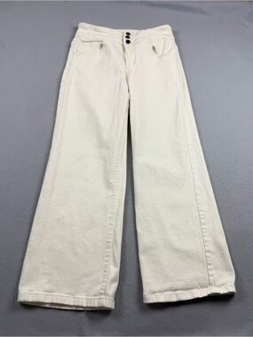 Roswear Women’s Wide Leg Jeans Size Large off-White High Rise Stretch